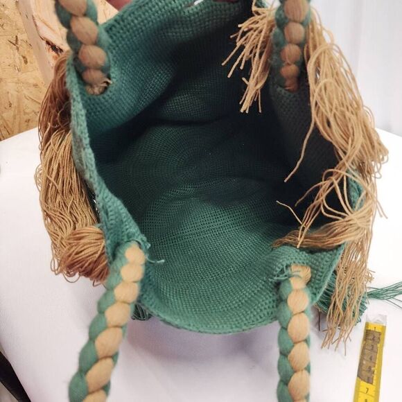 Wayuu Rapunzel Bag, Green & Tan Tassles Two Toned Braided Handel's Tote Bag - Picture 8 of 10